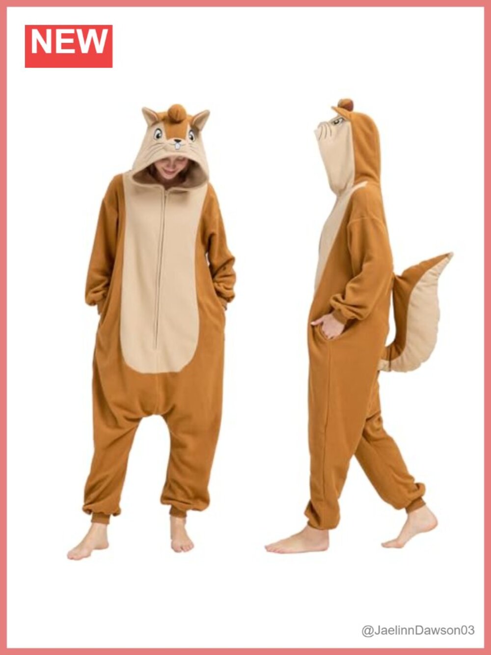 Squirrel Onesie Pajamas Adult Halloween Costume Fleece One-Piece